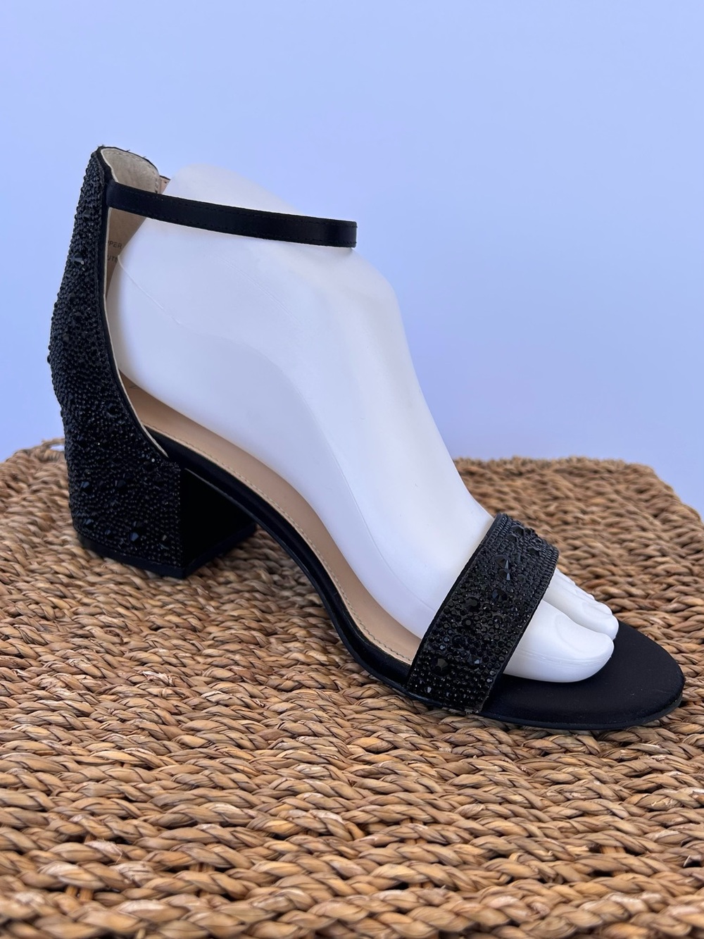 Betsey Johnson Women’s Hanna Rhinestone Block Heel Sandal Black Size 8.5M